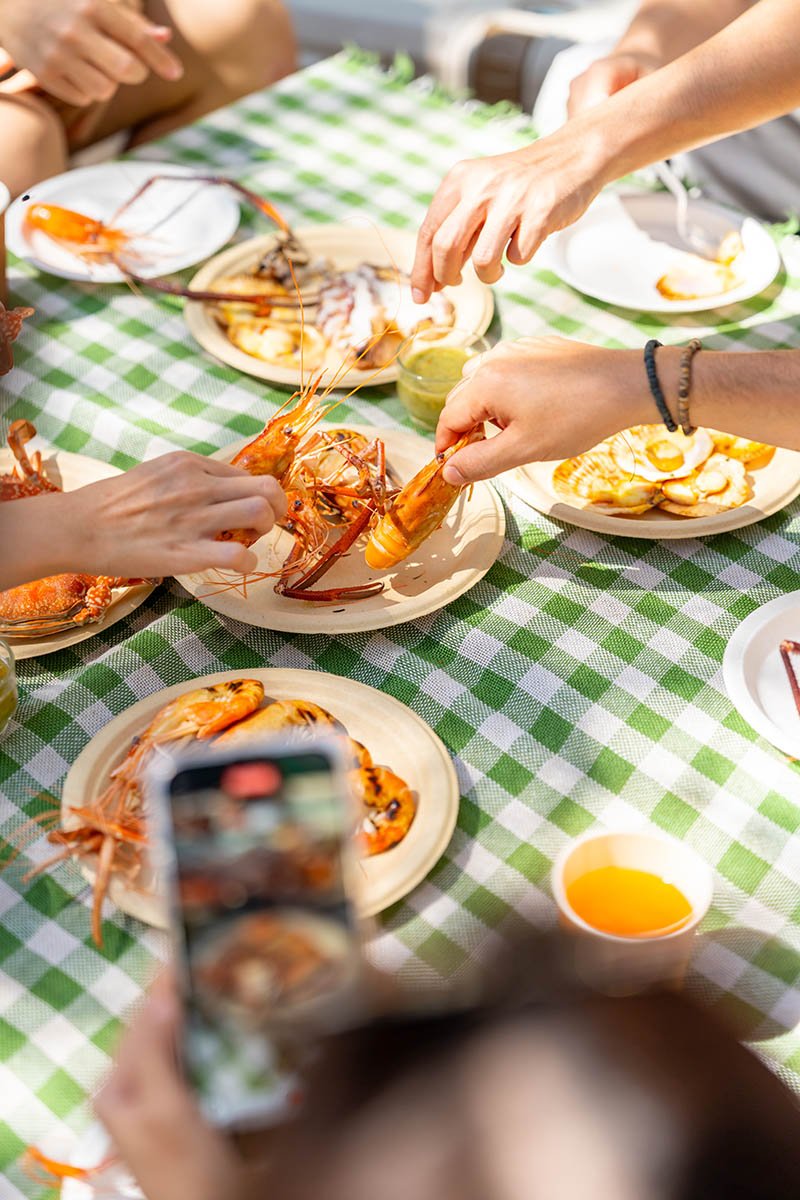 Table set with variety of seafood dishes
